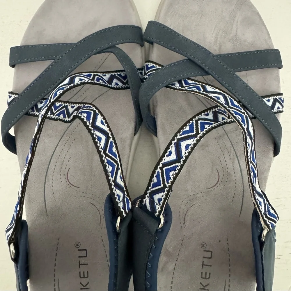Siketu Embroidered Outdoor Comfort Sandals Navy Blue Size 42